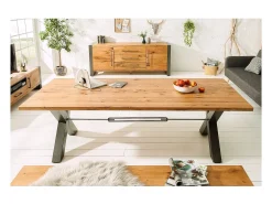 Mesa de comedor CAVARA – Roble salvaje y metal negro – 240 cm – Estilo industrial