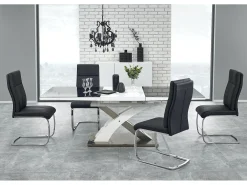 Mesa de comedor Cesar de diseño en blanco y negro con hoja extensible