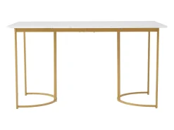 Mesa de comedor chapada en mármol blanco para 4-6 personas 140x80cm en MDF, patas de metal dorado