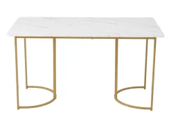 Mesa de comedor chapada en mármol blanco para 4-6 personas 140x80cm en MDF, patas de metal dorado