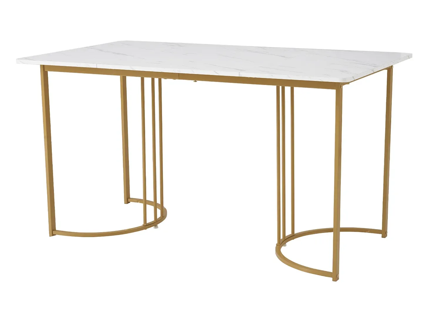 Mesa de comedor chapada en mármol blanco para 4-6 personas 140x80cm en MDF, patas de metal dorado