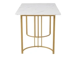 Mesa de comedor chapada en mármol blanco para 4-6 personas 140x80cm en MDF, patas de metal dorado
