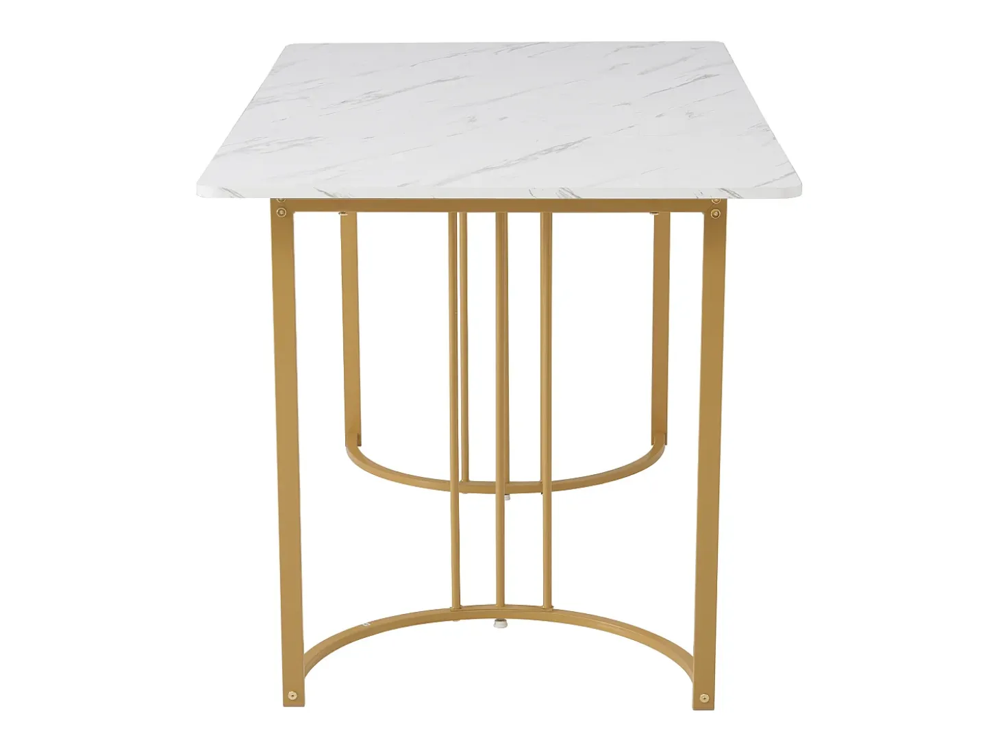 Mesa de comedor chapada en mármol blanco para 4-6 personas 140x80cm en MDF, patas de metal dorado