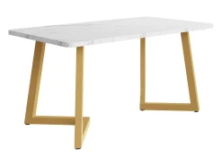 Mesa de comedor chapada en mármol blanco para 4-6 personas 117x68cm en MDF, patas de metal dorado