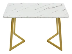 Mesa de comedor chapada en mármol blanco para 4-6 personas 117x68cm en MDF, patas de metal dorado