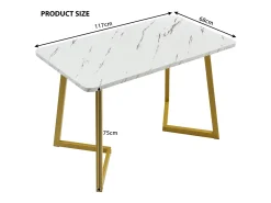 Mesa de comedor chapada en mármol blanco para 4-6 personas 117x68cm en MDF, patas de metal dorado
