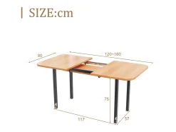 Mesa de comedor clásica extensible de madera (120-160 cm) para 4-6 personas.