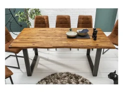 Mesa de Comedor 180cm NALKO – Madera maciza de acacia aceitada y metal – Estilo industrial