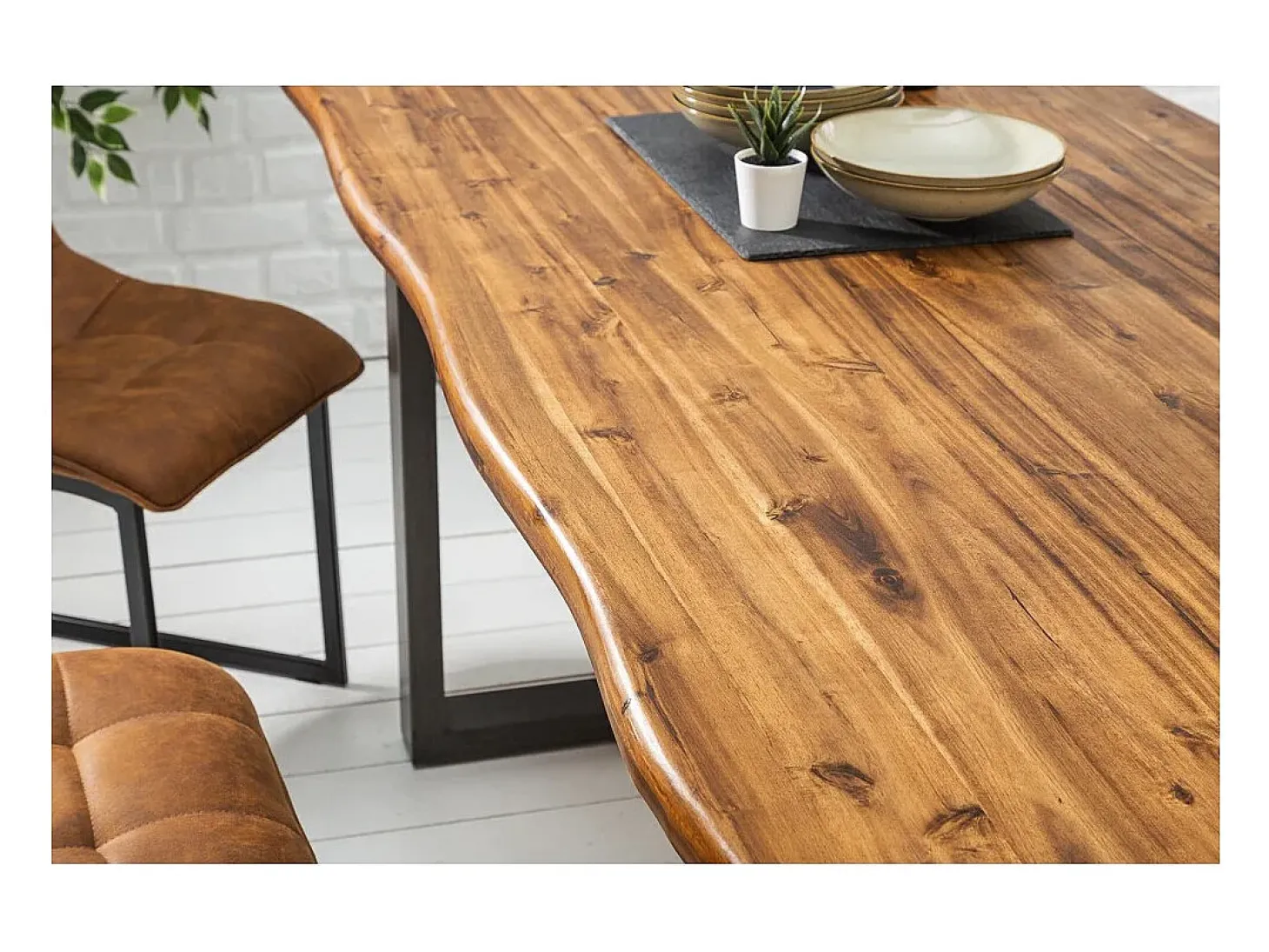 Mesa de Comedor 180cm NALKO – Madera maciza de acacia aceitada y metal – Estilo industrial