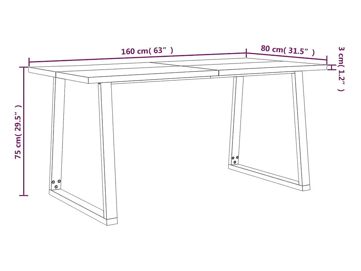 Mesa de comedor con borde vivo madera maciza acacia 160x80x75cm