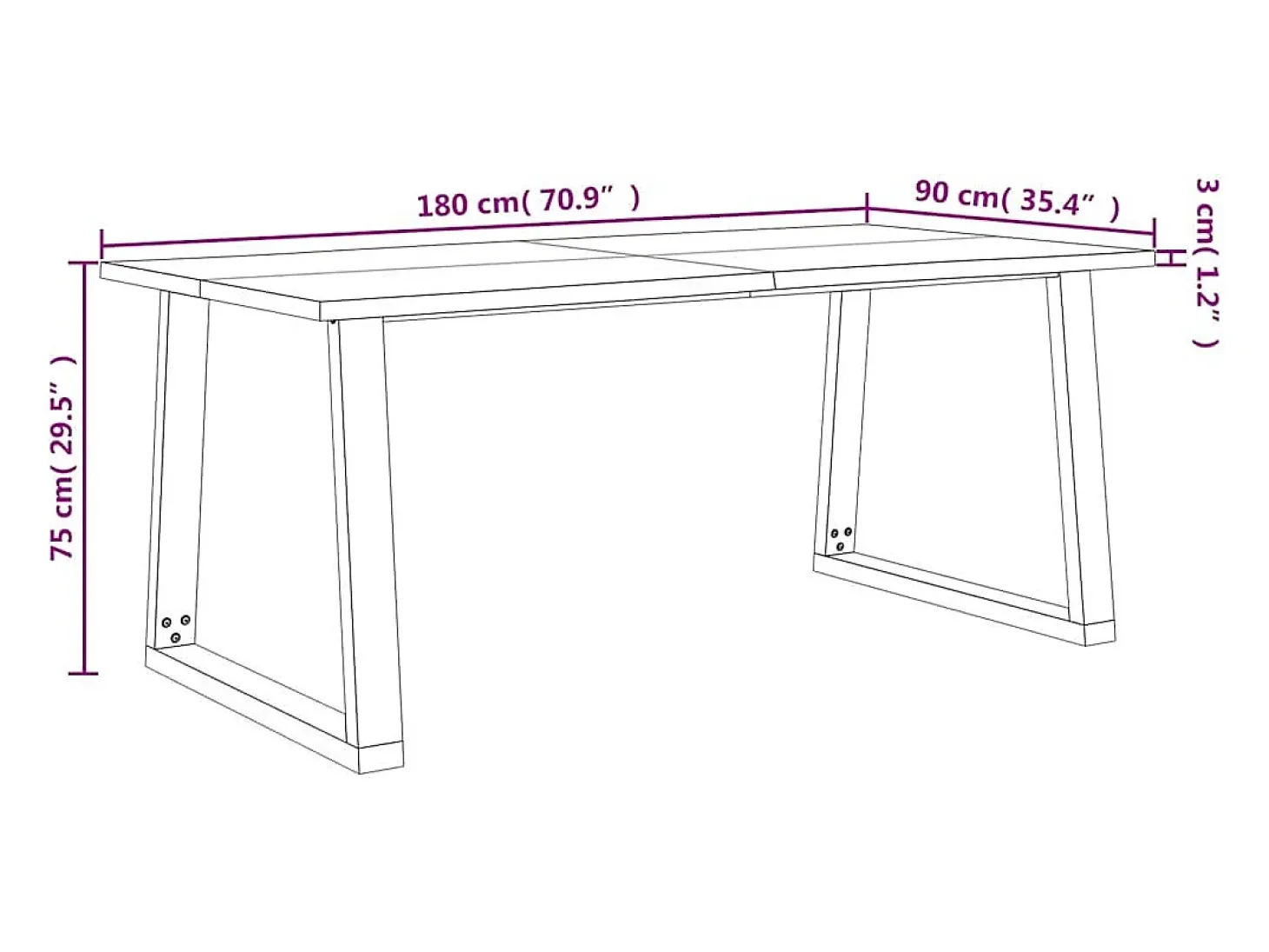 Mesa de comedor con borde vivo madera maciza acacia 180x90x75cm