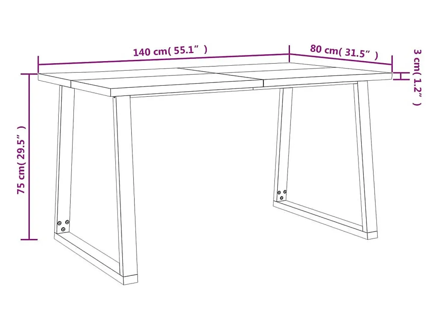 Mesa de comedor con borde vivo madera maciza acacia 140x80x75cm