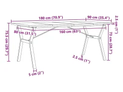 Mesa de comedor con estructura en Y 180x90x75,5 cm madera maciza de pino acero