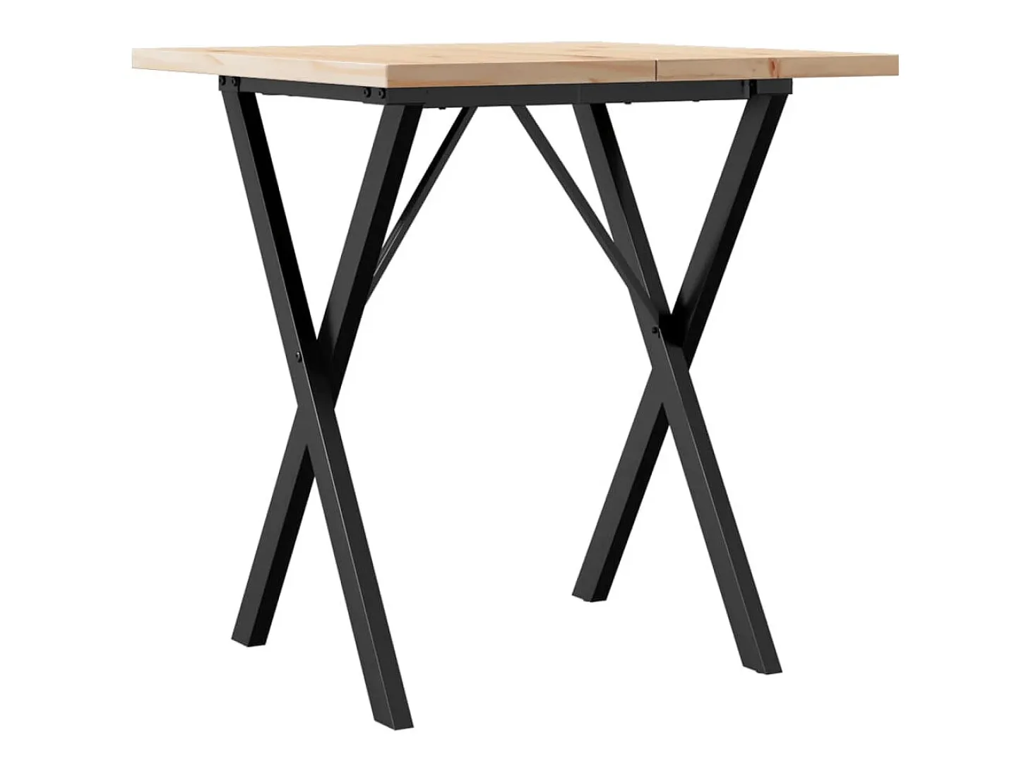 Mesa de comedor con estructura en X de 70x70x75,5 cm, madera maciza de pino y acero.