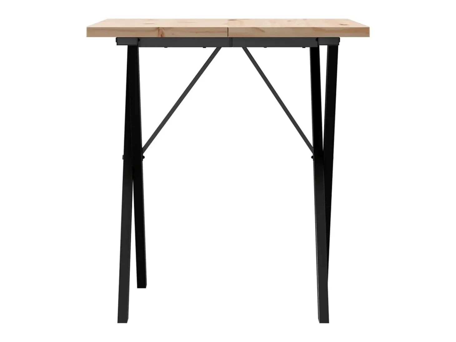 Mesa de comedor con estructura en X de 70x70x75,5 cm, madera maciza de pino y acero.