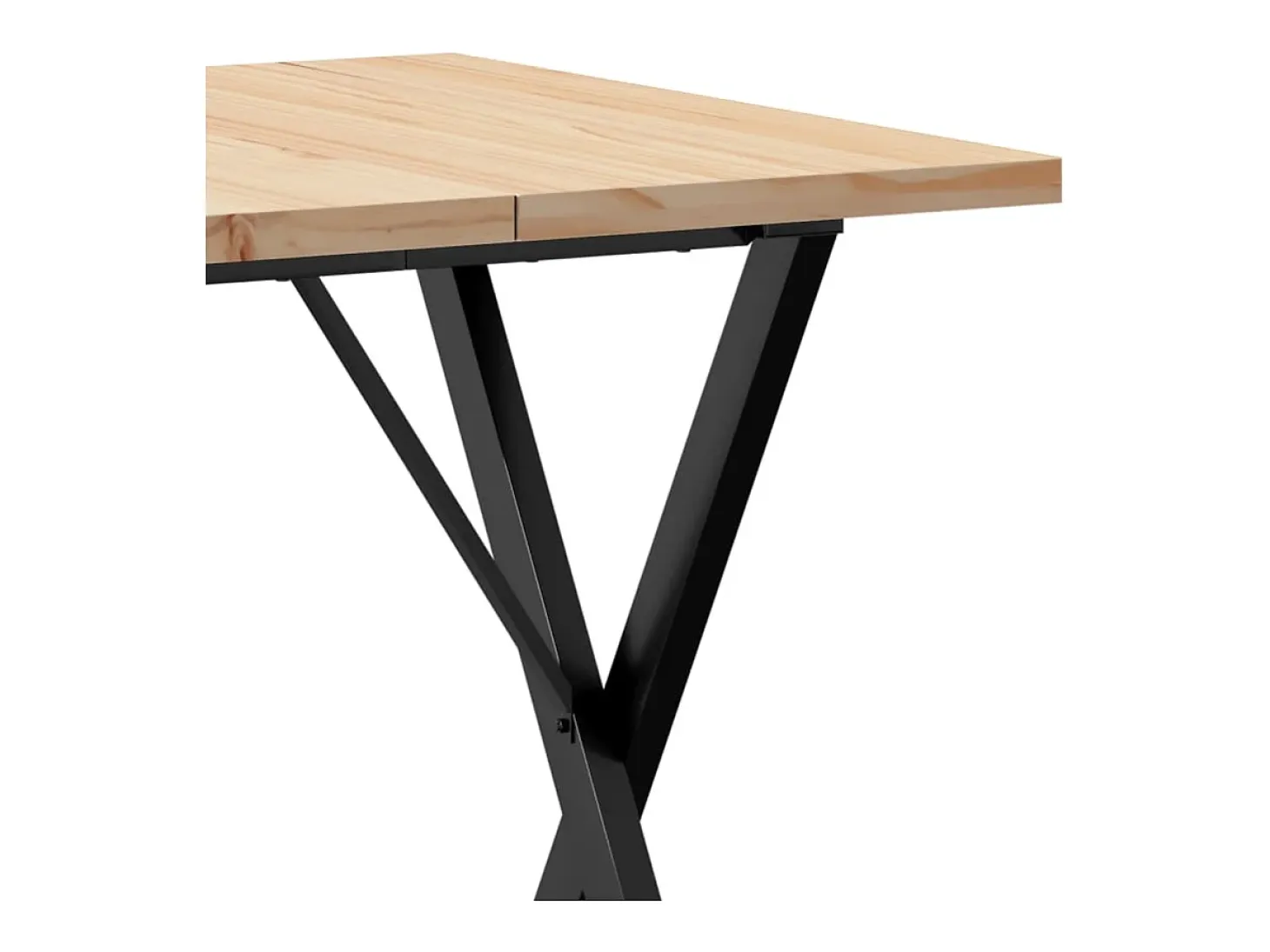 Mesa de comedor con estructura en X de 70x70x75,5 cm, madera maciza de pino y acero.