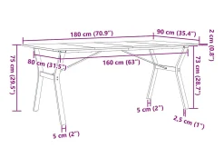 Mesa de comedor con estructura en Y 180x90x75 cm madera maciza de pino acero