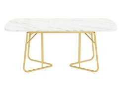 Mesa de comedor con estructura de mármol, mesa de comedor extensible 140/180*80 cm, patas de mesa de metal dorado, adecuada para 4 a 6 personas