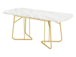 Mesa de comedor con estructura de mármol, mesa de comedor extensible 140/180*80 cm, patas de mesa de metal dorado, adecuada para 4 a 6 personas