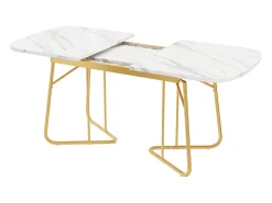 Mesa de comedor con estructura de mármol, mesa de comedor extensible 140/180*80 cm, patas de mesa de metal dorado, adecuada para 4 a 6 personas