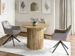 Mesa de comedor con pata central y tablero de chapa de roble Pictoris