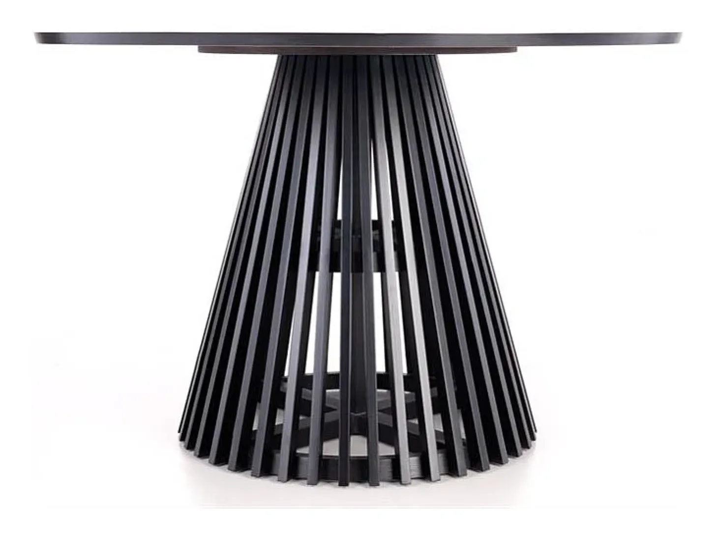 Mesa de comedor contemporánea redonda con tablero de aspecto roble natural y pata central negra OCTANT