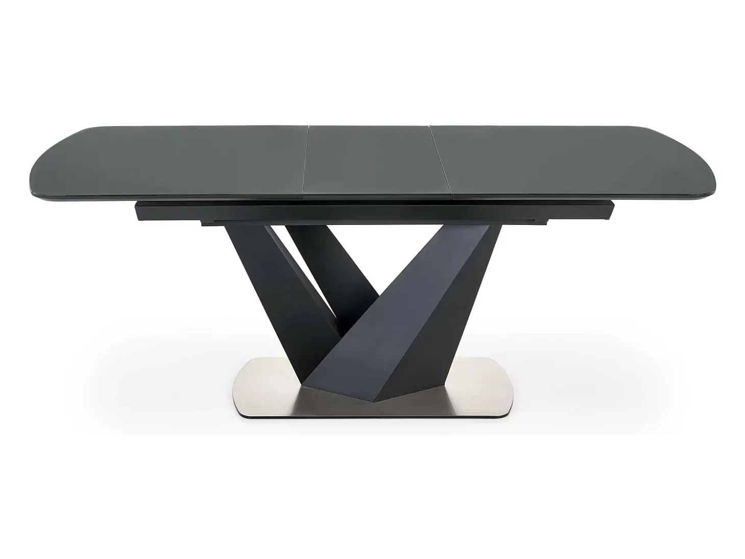 Mesa de comedor contemporánea extensible SHIELD gris y negra con pata central