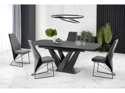 Mesa de comedor contemporánea extensible SHIELD gris y negra con pata central