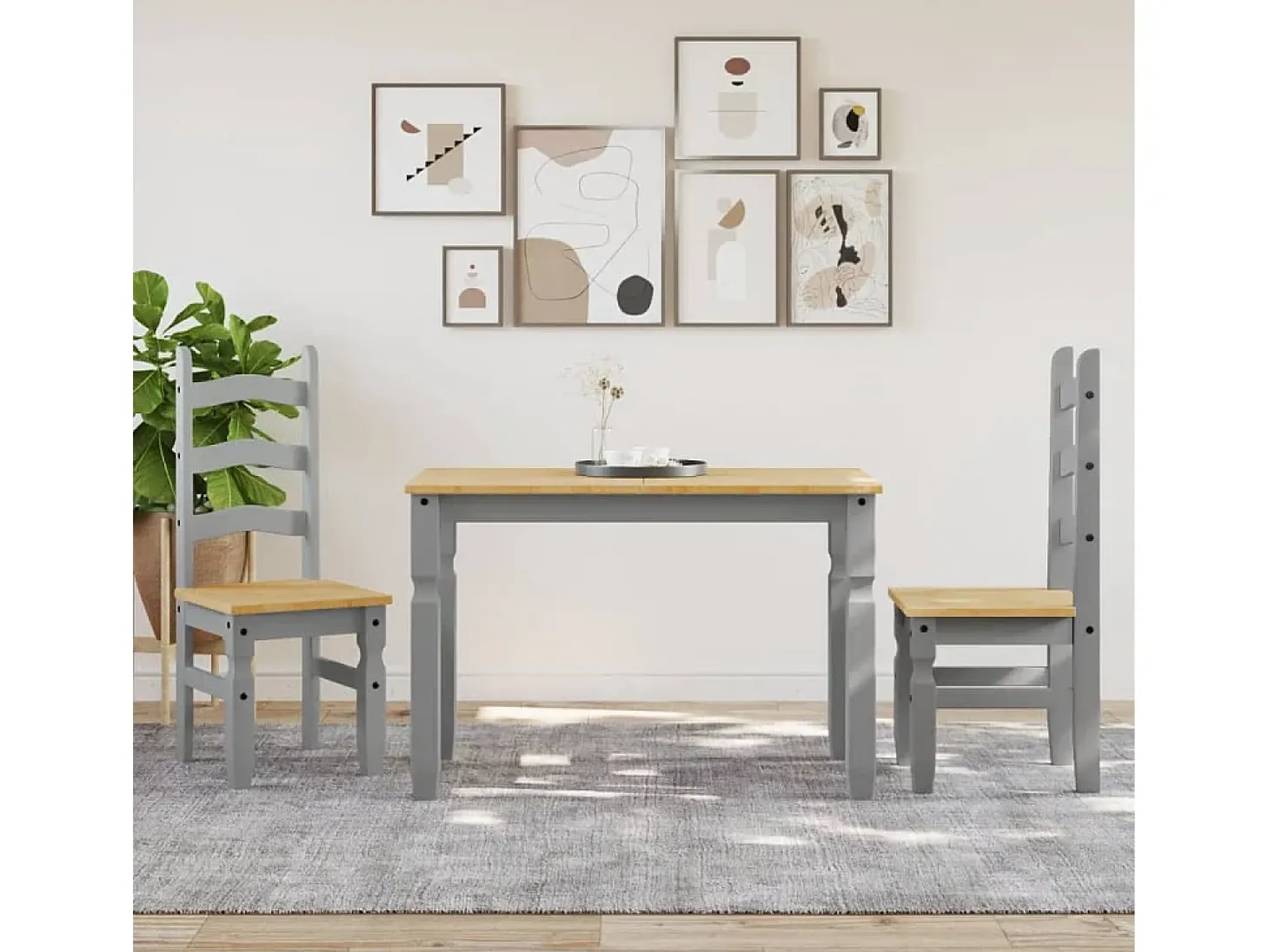 Mesa de comedor Corona madera maciza de pino gris 112x60x75 cm