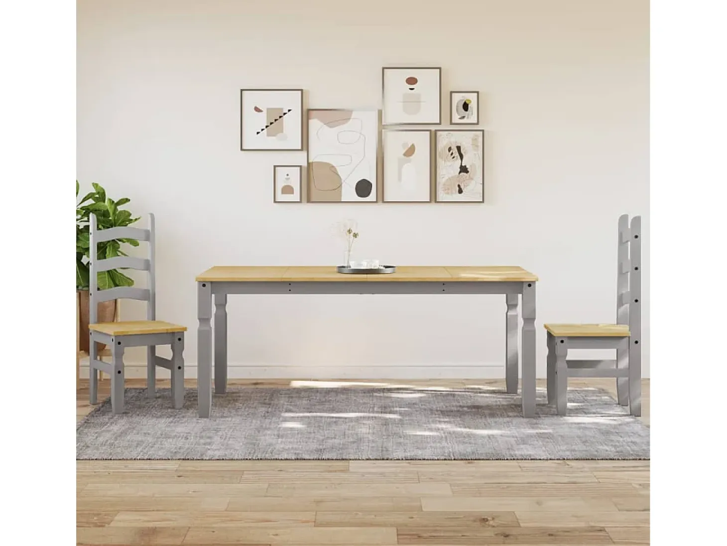 Mesa de comedor Corona madera maciza de pino gris 180x90x75 cm ES360486