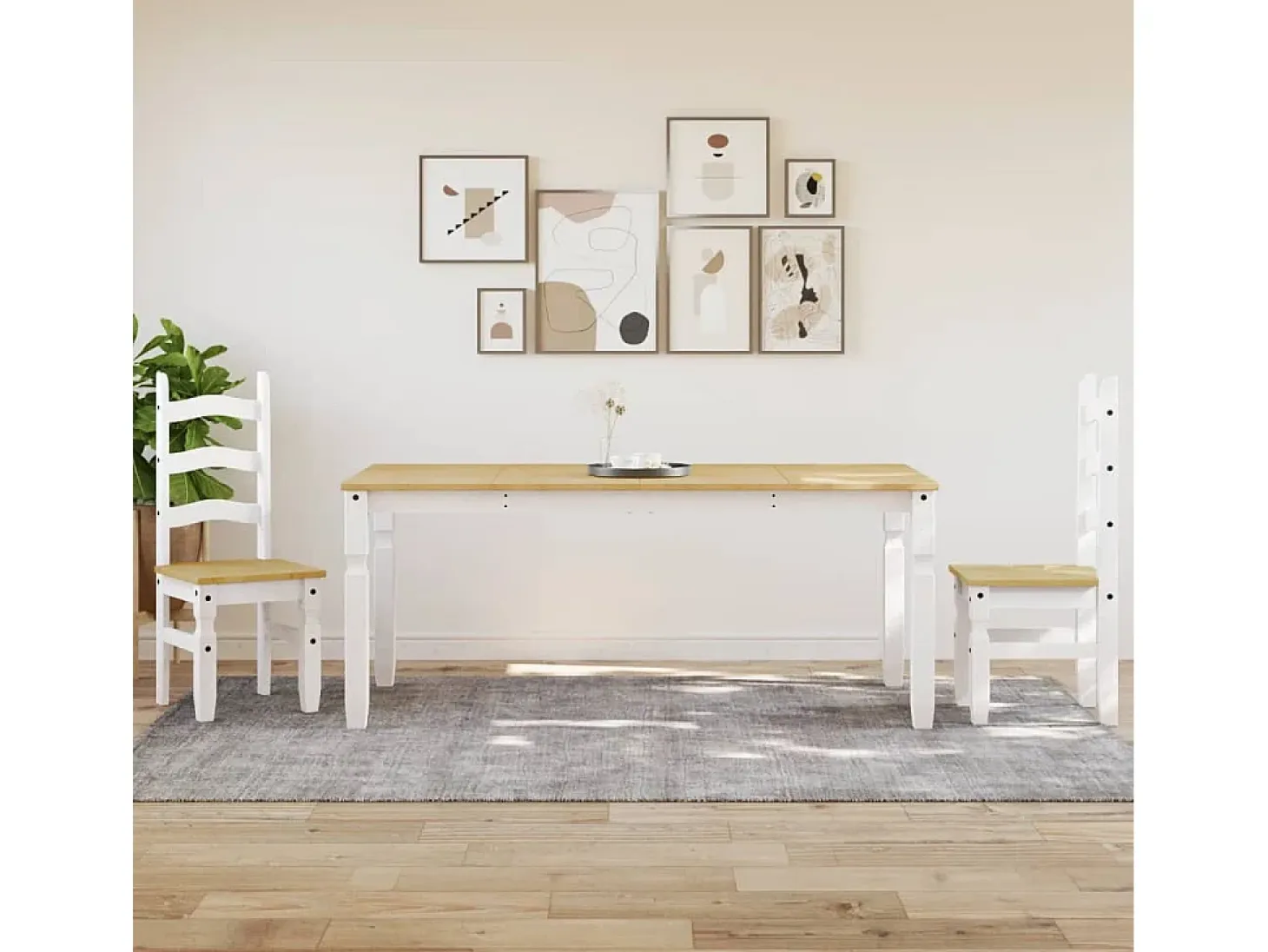 Mesa de comedor Corona madera maciza pino blanco 180x90x75 cm ES215383