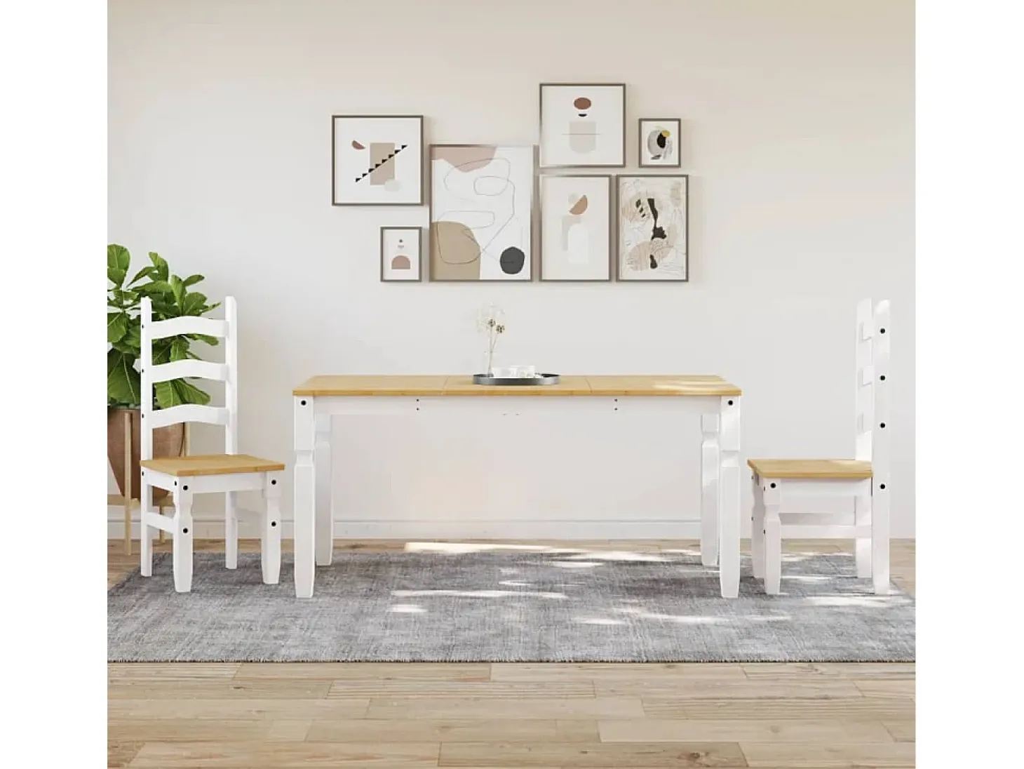 Mesa de comedor Corona madera maciza pino blanco 160x80x75 cm ES971447
