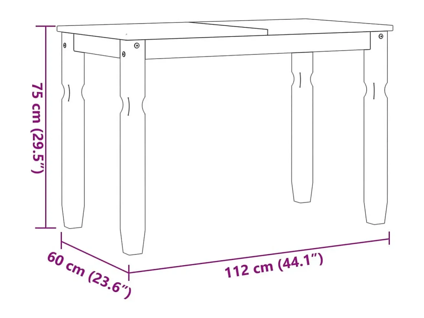 Mesa de comedor Corona madera maciza pino blanco 112x60x75 cm
