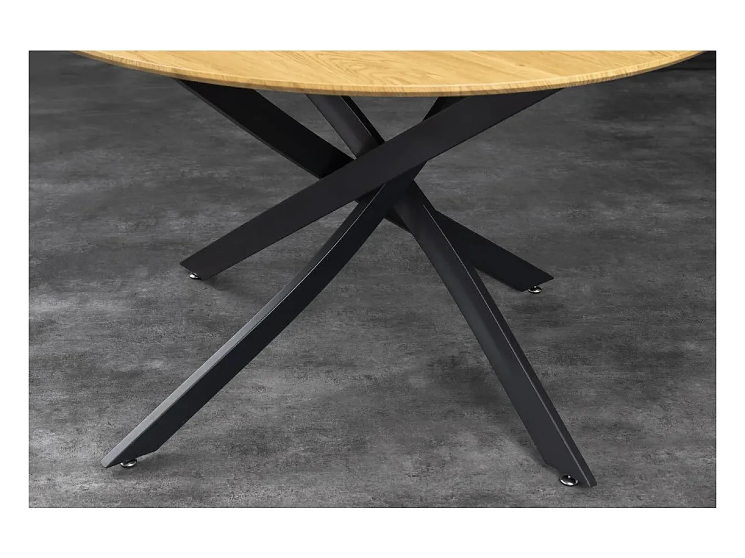 Mesa de comedor COURBAX redonda 120 cm – Mesa industrial aspecto roble salvaje y metal