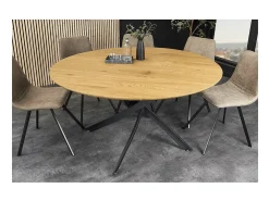 Mesa de comedor COURBAX redonda 120 cm – Mesa industrial aspecto roble salvaje y metal