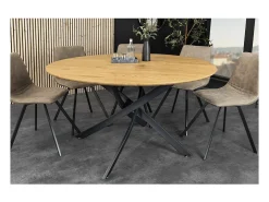 Mesa de comedor COURBAX redonda 120 cm – Mesa industrial aspecto roble salvaje y metal