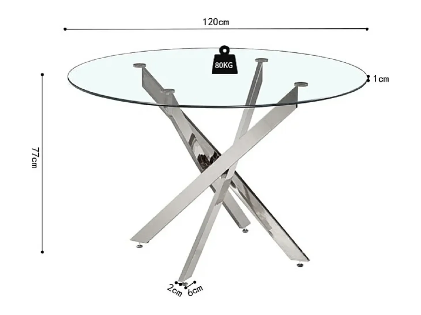 Mesa de comedor CRISTELIA – Redonda Ø120 cm – Tablero de vidrio – Patas cromadas – Diseño elegante y moderno