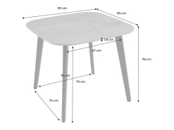 Mesa de comedor cuadrada efecto madera patas de metal negro, 4 plazas