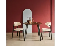 Mesa de comedor cuadrada efecto madera patas de metal negro, 4 plazas