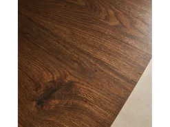 Mesa de comedor cuadrada efecto madera patas de metal negro, 4 plazas