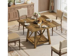 Mesa de comedor cuadrada para 4 personas, mesa de cocina rústica con estante de almacenamiento