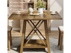 Mesa de comedor cuadrada para 4 personas, mesa de cocina rústica con estante de almacenamiento