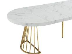 Mesa de comedor de 2 a 12 comensales de MDF y acero - Efecto mármol blanco y dorado - FIRELA