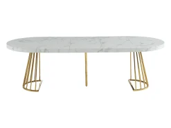 Mesa de comedor de 2 a 12 comensales de MDF y acero - Efecto mármol blanco y dorado - FIRELA