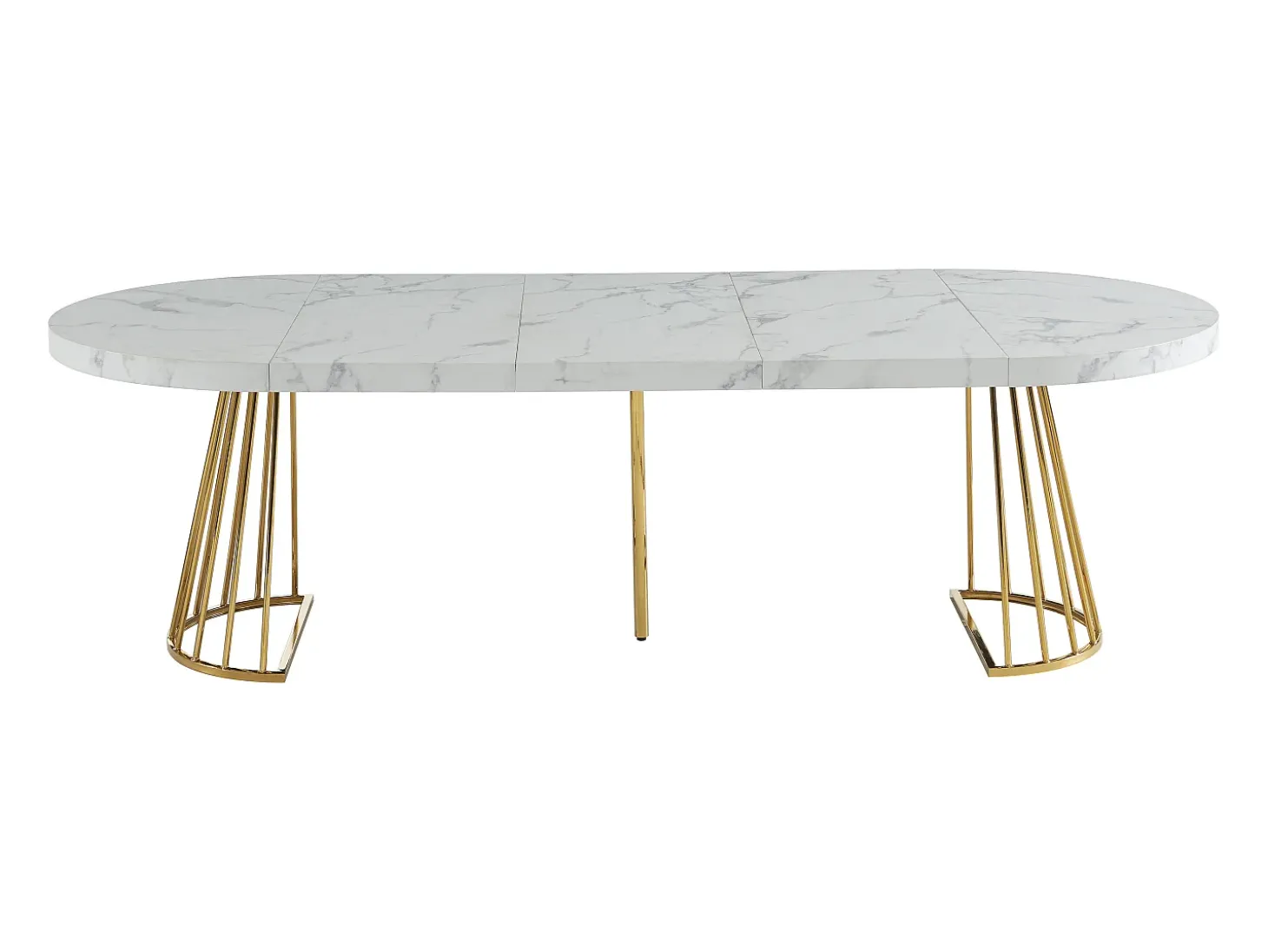 Mesa de comedor de 2 a 12 comensales de MDF y acero - Efecto mármol blanco y dorado - FIRELA