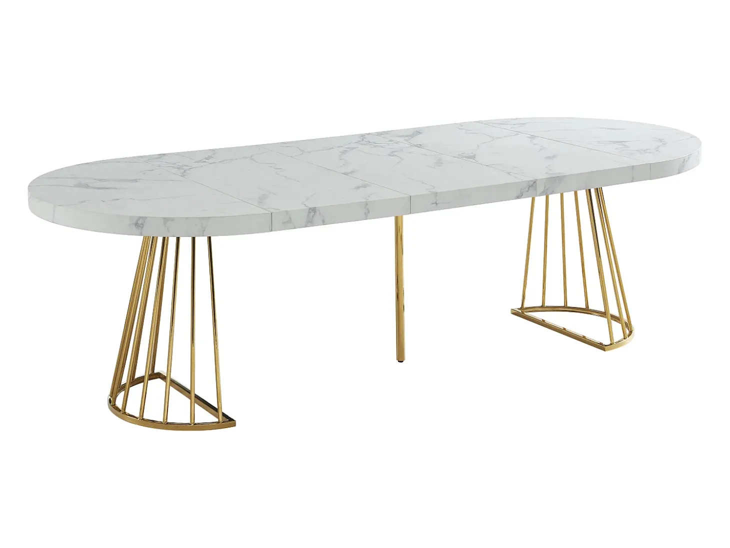 Mesa de comedor de 2 a 12 comensales de MDF y acero - Efecto mármol blanco y dorado - FIRELA