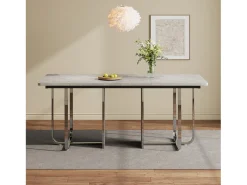 Mesa de comedor de 6 a 8 personas en MDF y metal - Gris y plata - Mesa de comedor rectangular - 180x80x75cm