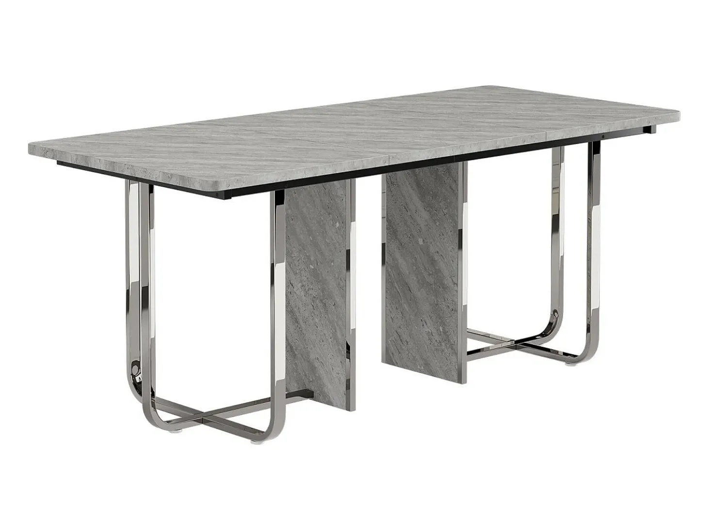 Mesa de comedor de 6 a 8 personas en MDF y metal - Gris y plata - Mesa de comedor rectangular - 180x80x75cm