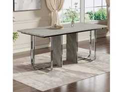 Mesa de comedor de 6 a 8 personas en MDF y metal - Gris y plata - Mesa de comedor rectangular - 180x80x75cm