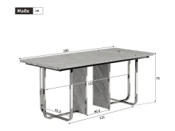 Mesa de comedor de 6 a 8 personas en MDF y metal - Gris y plata - Mesa de comedor rectangular - 180x80x75cm